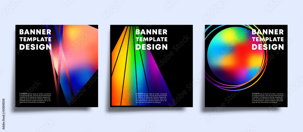 The banner template set with colorful gradient shapes. Vector illustration