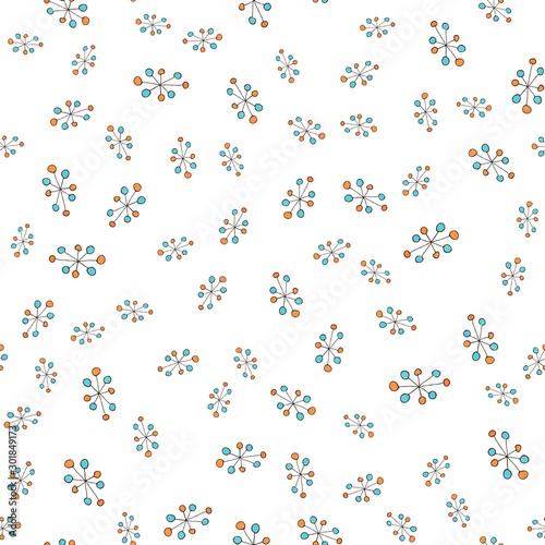 Cute hand drawn marker doodle seamless pattern with decorative elements.