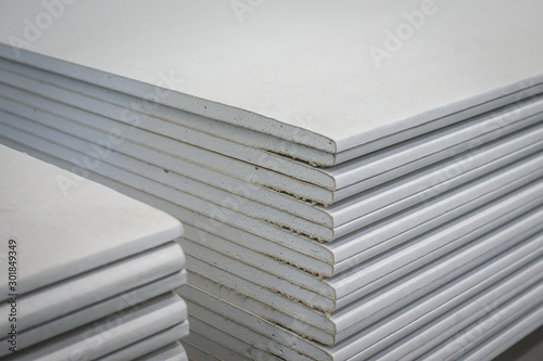Gypsum plasterboard in the stack photo