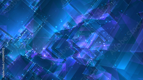 vector abstract background of glowing square crystals on blue