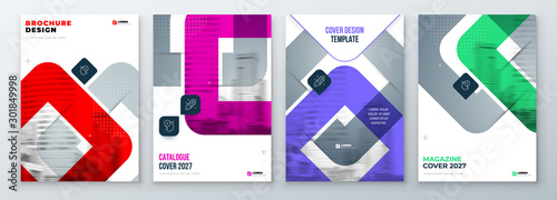 Set of Brochure Cover Template Layout Design. Corporate business annual report, catalog, magazine, flyer mockup. Creative modern bright concept with square shape