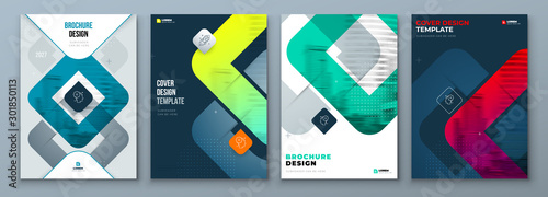 Set of Brochure Cover Template Layout Design. Corporate business annual report, catalog, magazine, flyer mockup. Creative modern bright concept with square shape