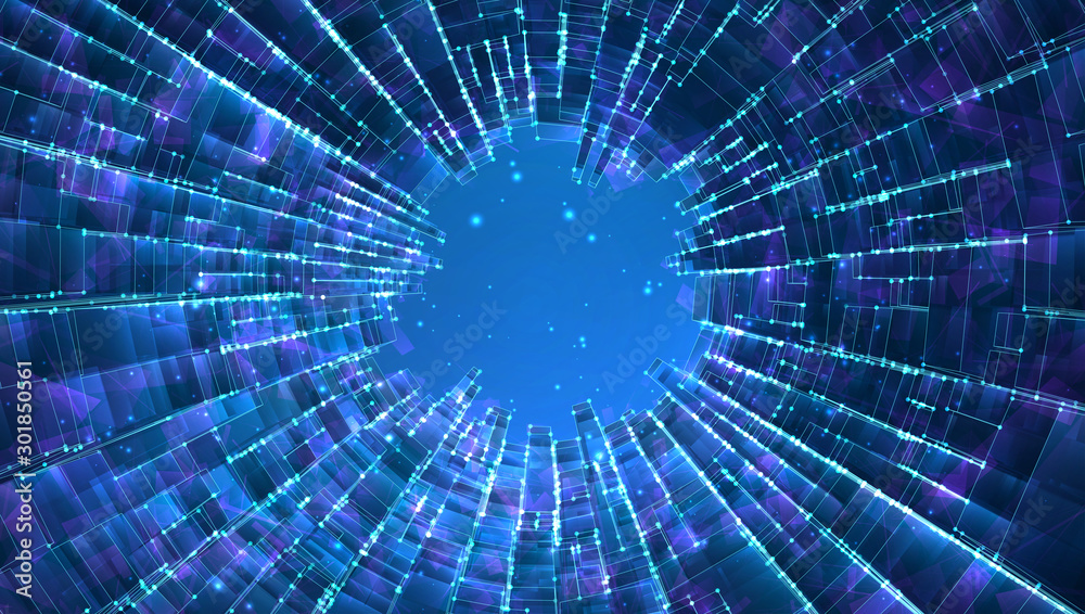 vector abstract background of glowing square crystals on blue