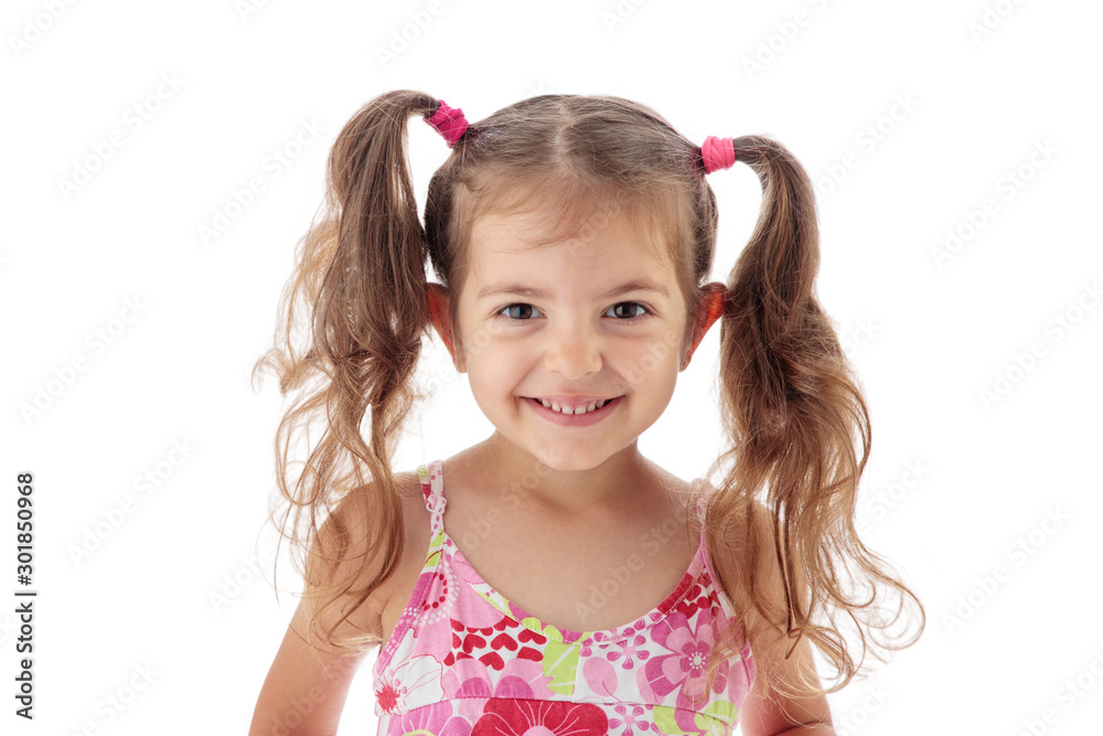 Happy beautiful little girl smiling against camera, portrait Happy beautiful little girl smiling against camera, portrait