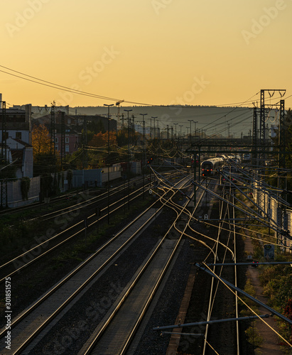 Railway at sunset in warm colors