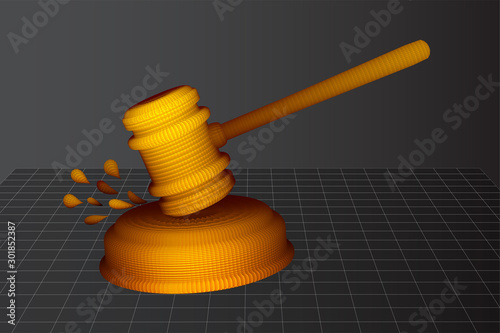 virtual 3d judge’s hammer are on the table. vector background.