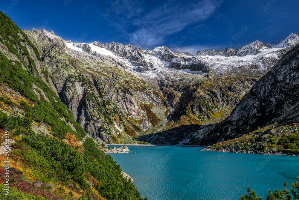 Gelmer Lake near by the Grimselpass in Swiss Alps, Gelmersee, Switzerland, Bernese Oberland, Switzerland