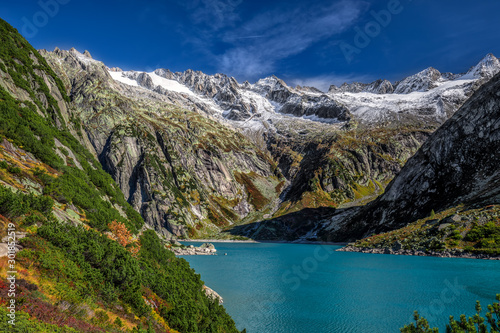 Fototapeta Naklejka Na Ścianę i Meble -  Gelmer Lake near by the Grimselpass in Swiss Alps, Gelmersee, Switzerland, Bernese Oberland, Switzerland