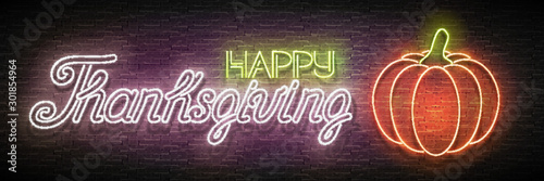 Glow Thanksgiving Greeting Card with Pumpkin and Inscription