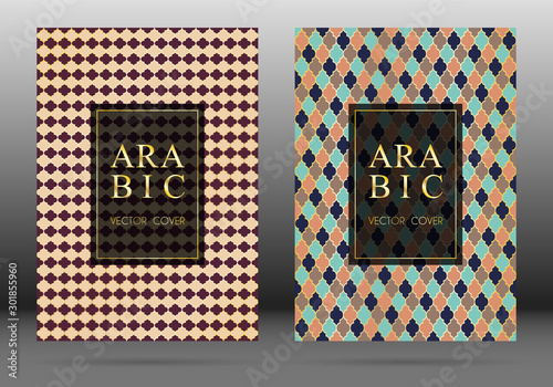Moroccan Pattern Vector Cover Page Layout Design Collection In Arabic Style Mosaic In Gold Grid Islamic Background Moroccan Turkish Persian Ottoman Pattern Vector Template Oriental Motifs Stock Vector Adobe Stock