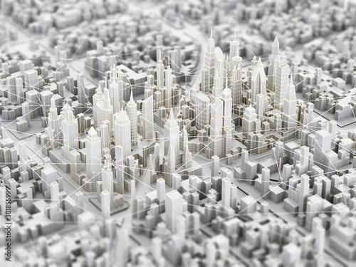 Abstract white city with wireless technology. 