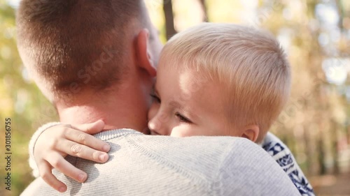 Wallpaper Mural Best dad ever. Little boy hugging daddy, smiling. Father support and protection Torontodigital.ca