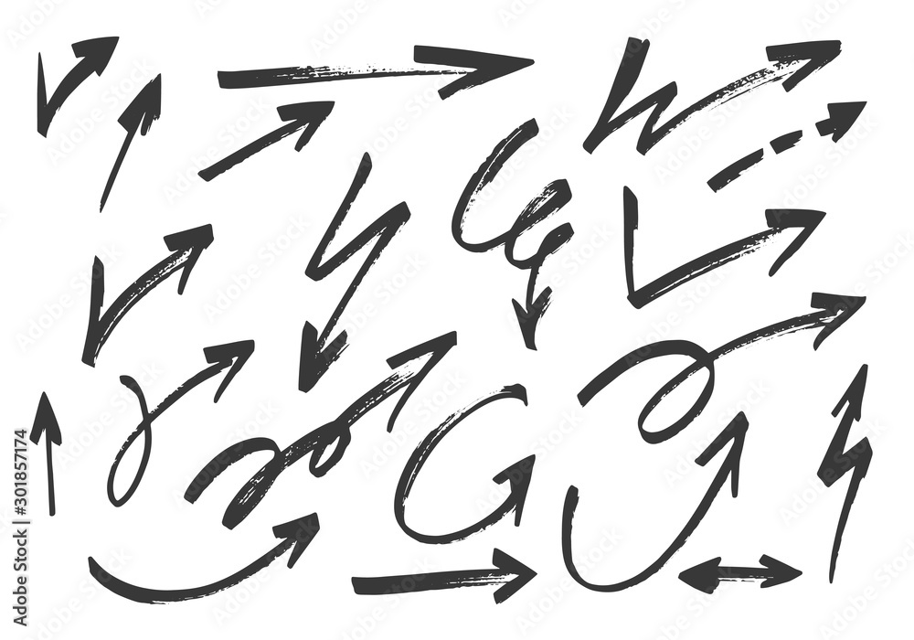Set of hand drawn grunge arrows. Vector illustration. Set of hand drawn grunge arrows. Vector illustration.