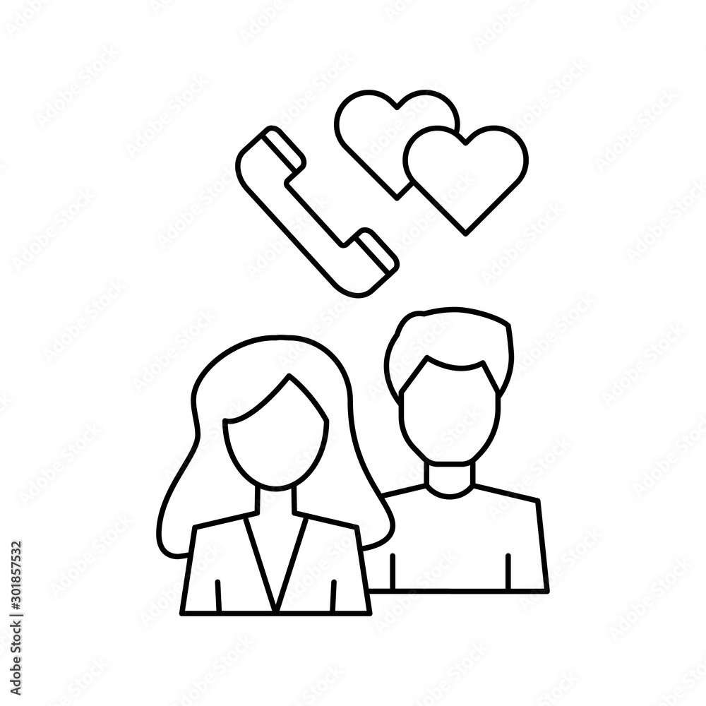 Man woman phone love icon. Simple line, outline vector of having feelings icons for ui and ux, website or mobile application Man woman phone love icon. Simple line, outline vector of having feelings icons for ui and ux, website or mobile application