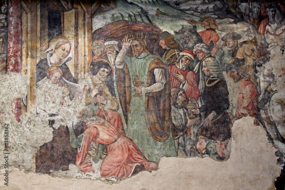 adorazione dei Magi; affresco nella Collegiata di San Fiorenzo a Fiorenzuola d'Arda (Piacenza)