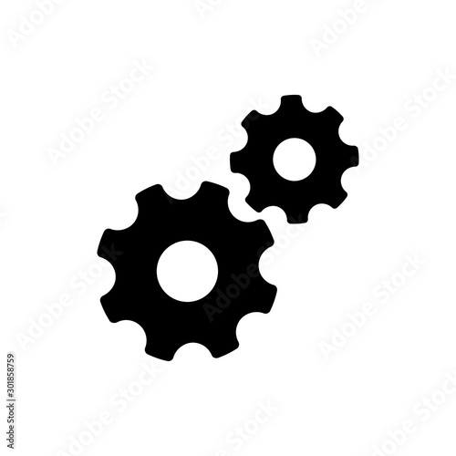 Settings icon, two cogwheels on white background