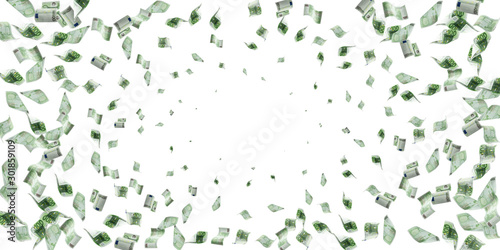 Money falling. Banknote falling isolated textures on white background.