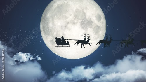 Santa Claus and Reindeer Christmas Eve Night Ride