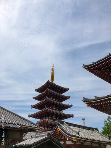 The most famous shrine in Tokyo, Sensoji Temple and its five storied pagoda. Picture taken on a beautiful sunny day.