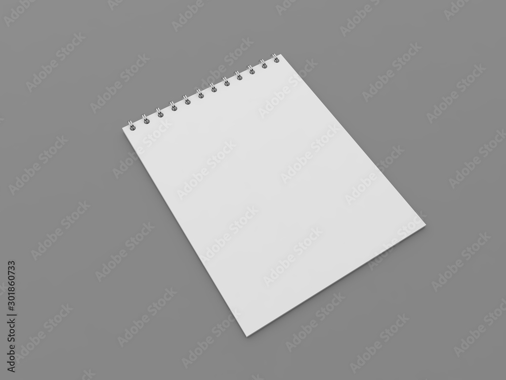 White blank notebook for notes on a gray background. 3d render illustration. White blank notebook for notes on a gray background. 3d render illustration.