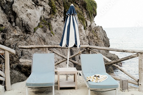 italian beach with umbrella photo