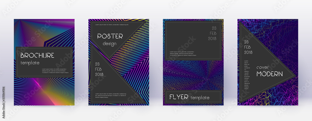 Black brochure design template set. Rainbow abstra Black brochure design template set. Rainbow abstra