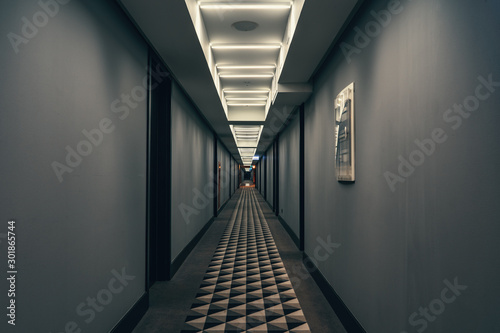 Canvas-taulu Dark corridor with illumination on ceiling