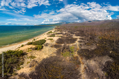 Aerial view of the conflagration on the shore of Lake Baikal