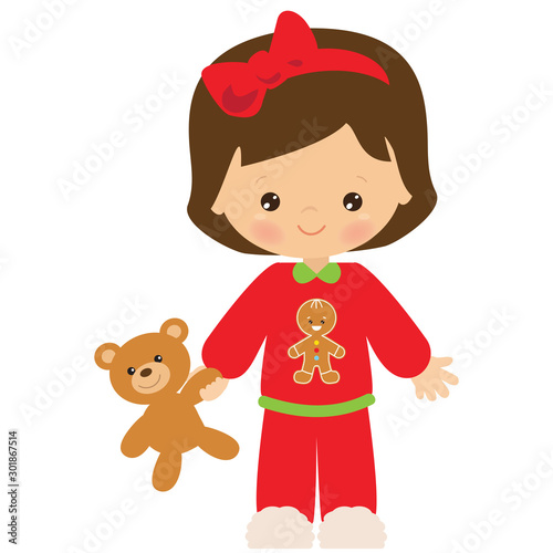 Christmas little girl with teddy bear
