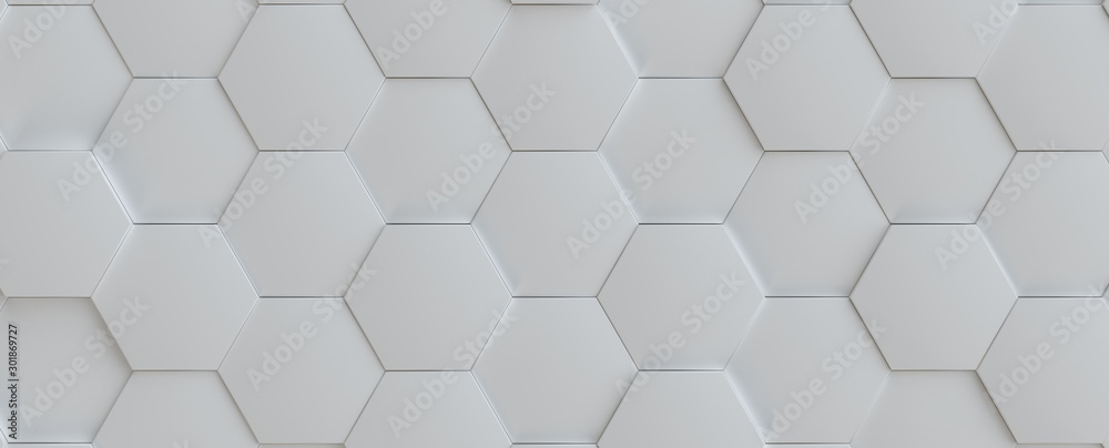 Fototapeta premium Hexagonal light grey, white background texture, 3d illustration, 3d rendering