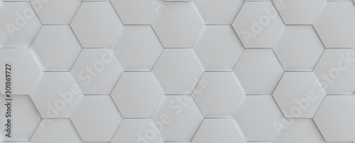 Hexagonal light grey  white background texture  3d illustration  3d rendering