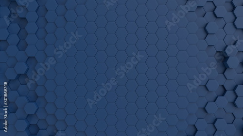 Hexagonal dark blue navy background texture placeholder, 3d illustration, 3d rendering backdrop © Sono Creative