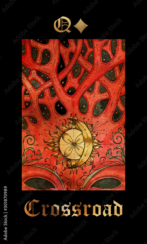 Crossroad. Card of Lenormand oracle deck Gothic Mysteries. Stock