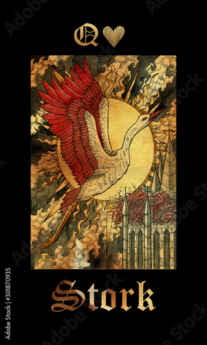 Stork. Card of Lenormand oracle deck Gothic Mysteries. photo