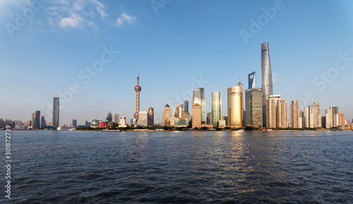 Skyline view from Bund waterfront on Pudong New Area, Lujiazui is  the business quarter of Shanghai. © atiger