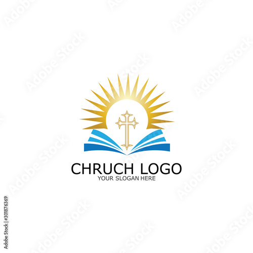 logo church.christian symbol,the bible and the cross of jesus christ-vector