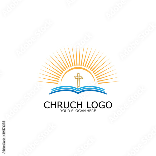logo church.christian symbol,the bible and the cross of jesus christ-vector