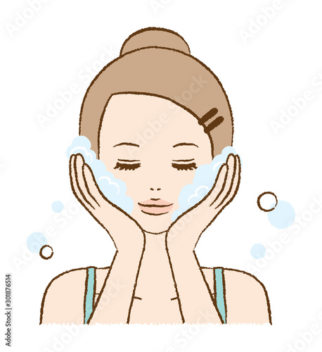 Illustration of a Woman Washing Face