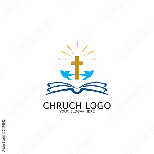 logo church.christian symbol,the bible and the cross of jesus christ-vector