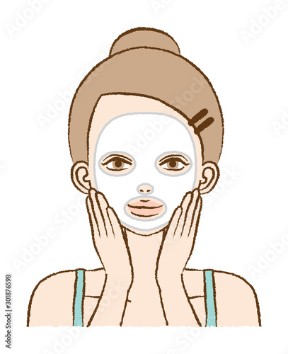 Illustration of woman using face sheet mask