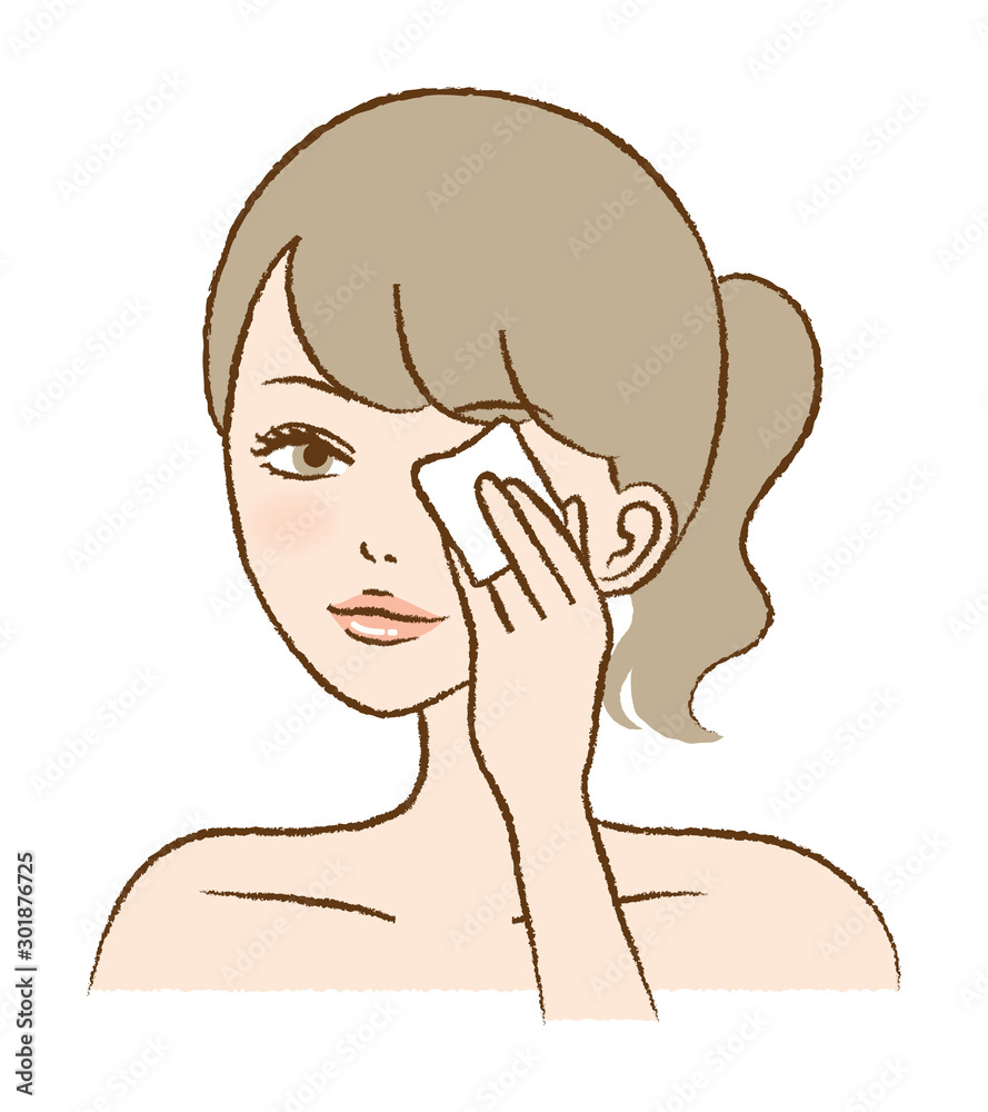 Illustration of a woman removing makeup