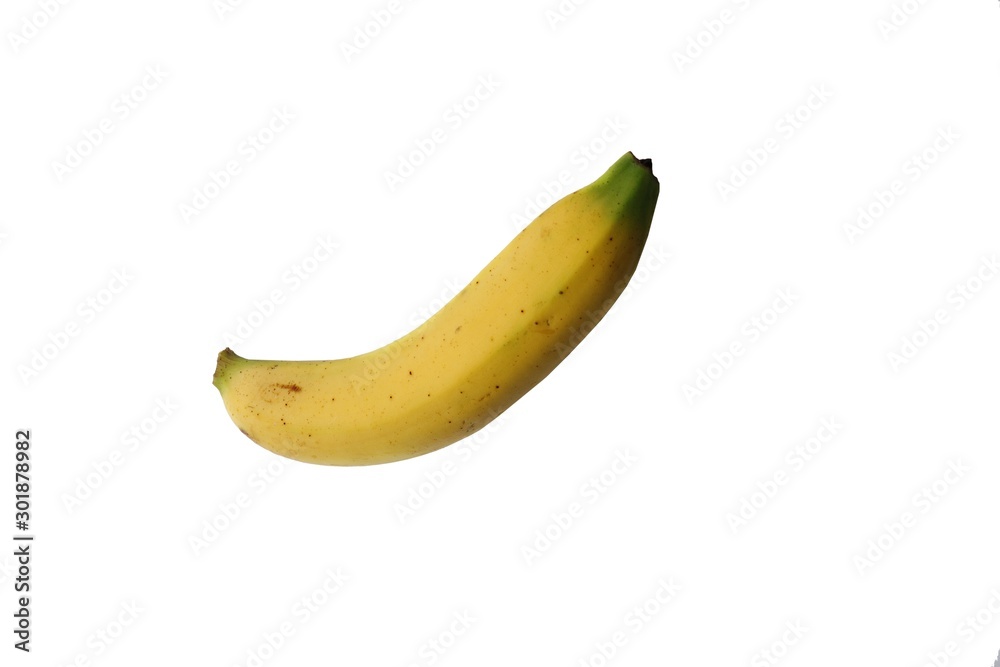 Banana with yellow authentic skin, isolated on white.