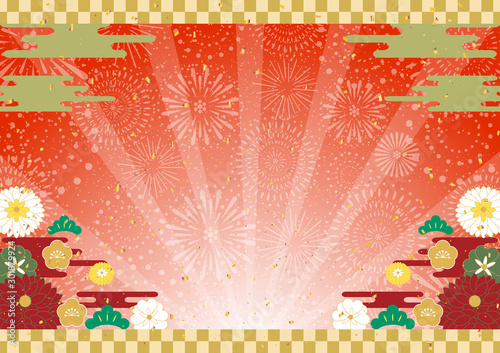 お正月　花火　和風　背景