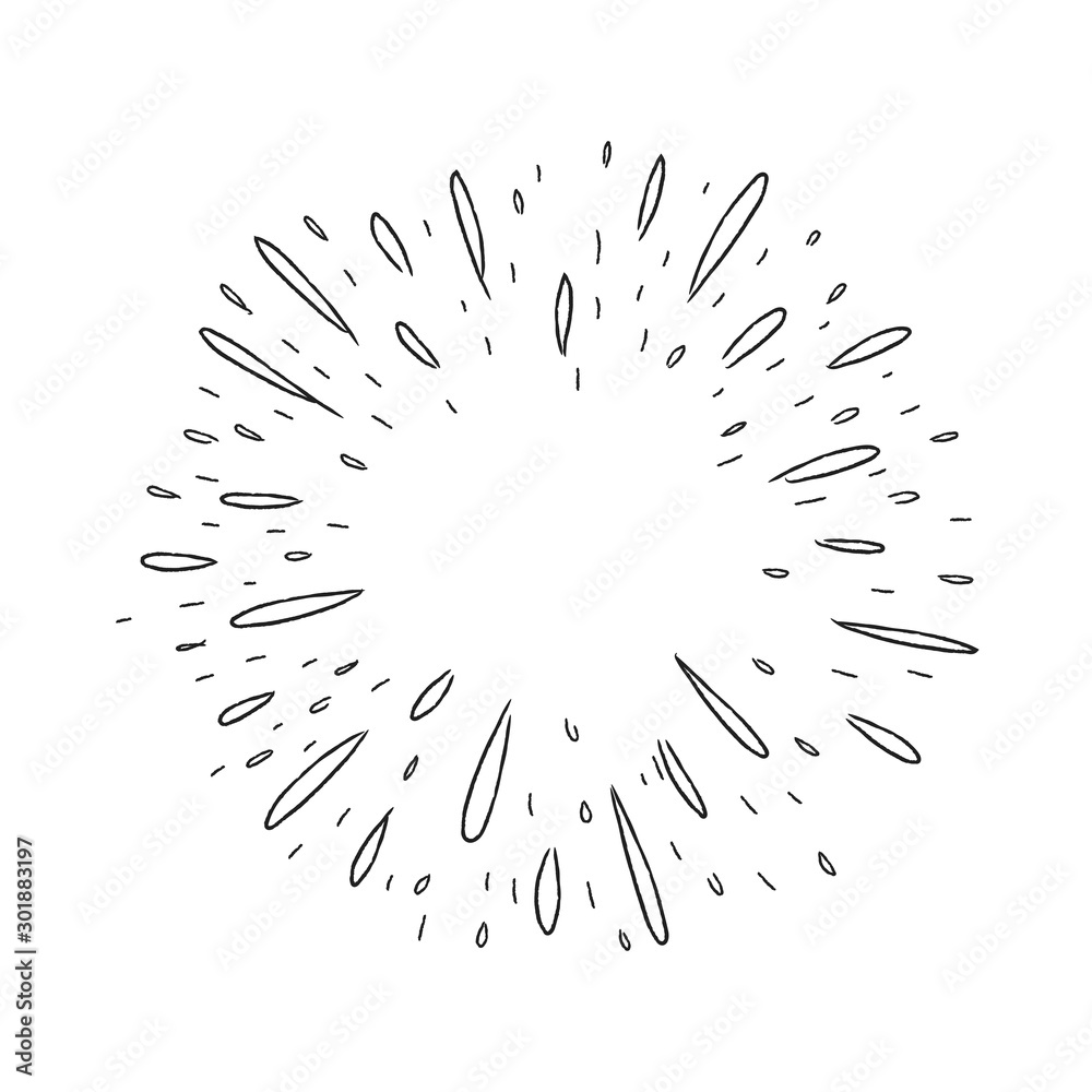 Fototapeta premium Starburst doodle background. Sun burst hand drawn graphic element.