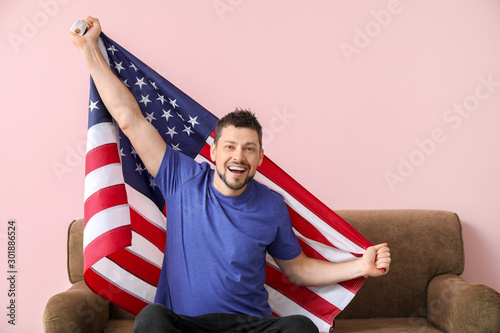 Handsome man with USA flag ...