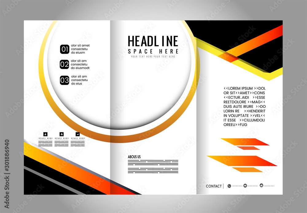 Obraz premium Brochure mock up design template for business, education, advertisement. Trifold booklet editable printable vector illustration. 