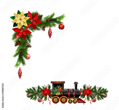 Christmas decorations with fir tree golden jingle bells