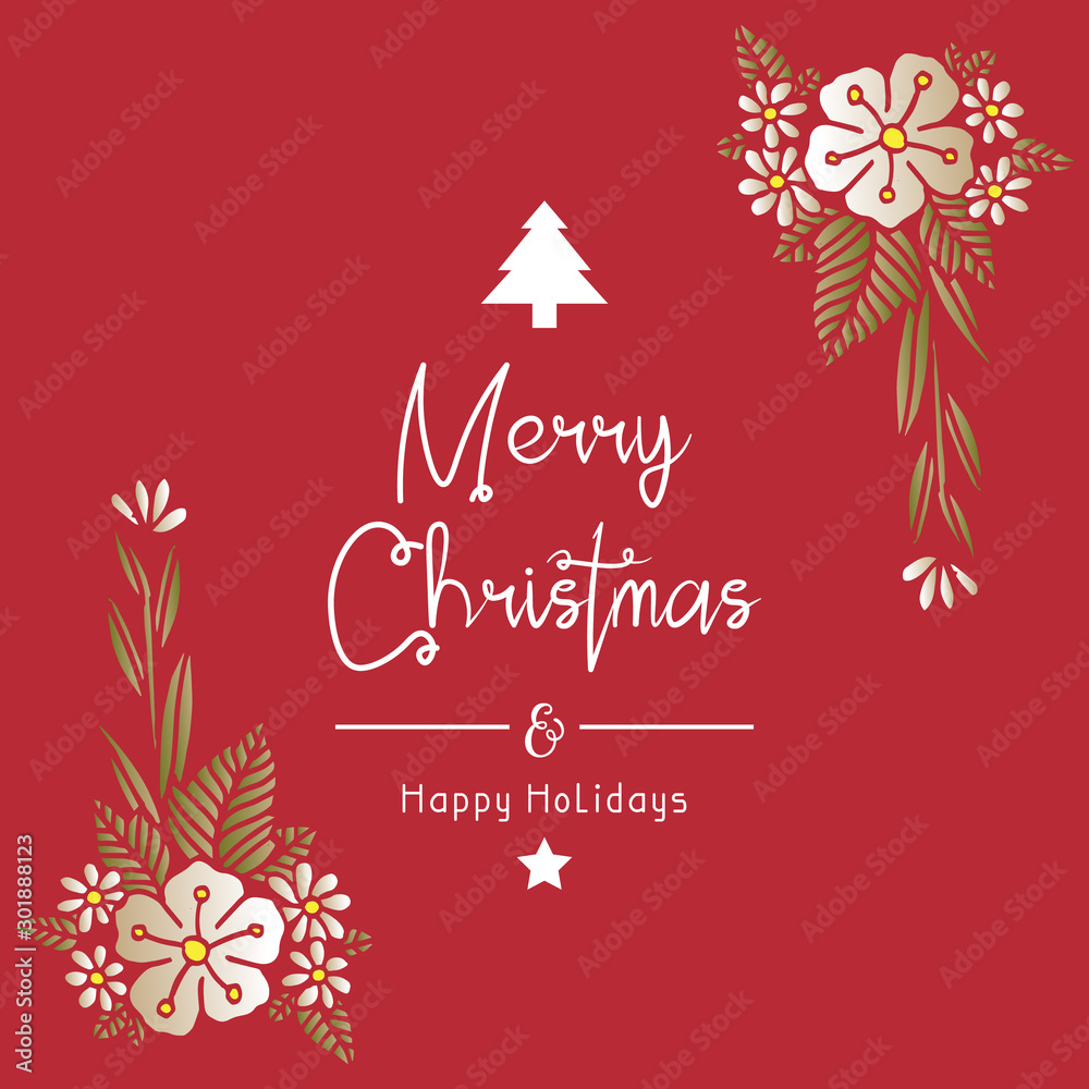 Creative card of christmas happy holiday, with ornate unique leaf flower frame. Vector