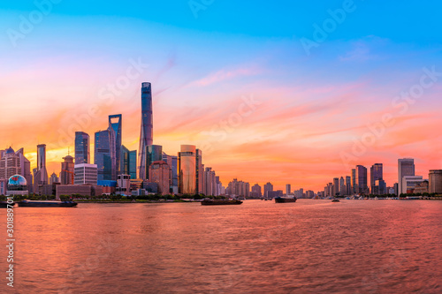 Sunset architectural landscape and skyline in Shanghai