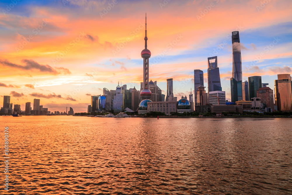 Sunset architectural landscape and skyline in Shanghai